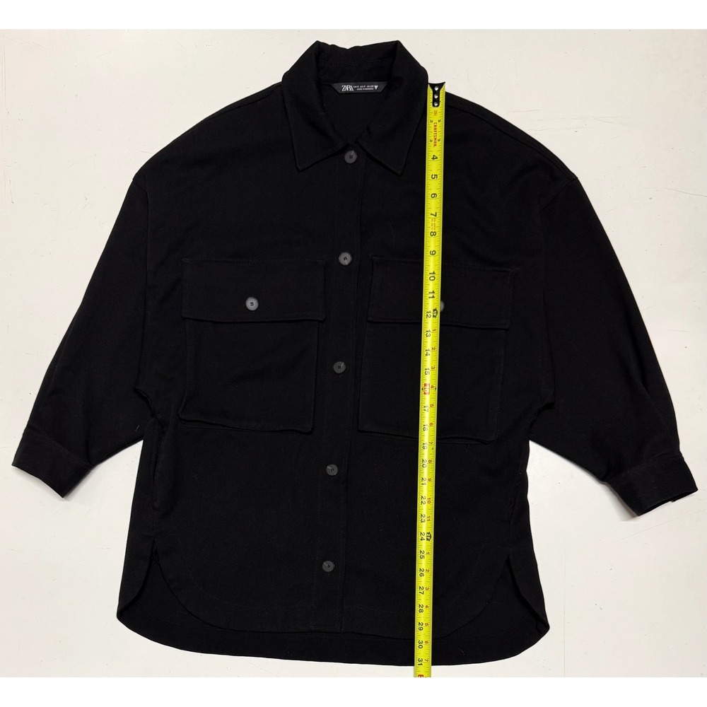 Zara Black Ribbed Utility Shirt Jacket Oversized Button Down Shacket Small